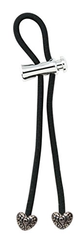 Pulleez Sliding Ponytail Holder, Silver Heart Metal Charms - Black Elastic Hair Tie Bracelet