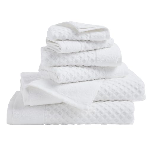 Great Bay Home Bath Towels - 100% Cotton 6 Piece Towel Set - Diamond Waffle Weave - Absorbent, Durable, Quick-Dry Towels for Bathroom (Optic White)