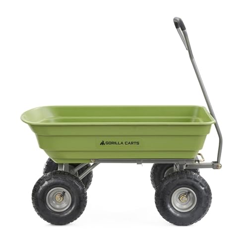 Gorilla Carts Heavy Duty Poly Yard Dump Cart, Lawn & Garden Wagon, 600 Lb, Green - 6