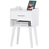 Lerliuo White Nightstand, Bed Side Table with Drawer Open Shelf, Wood Nightstands, End Table with St