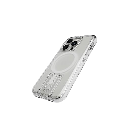 Coque iPhone 14 Pro tech21 EvoCrystal transparente compatible MagSafe avec béquille intégrée blanc