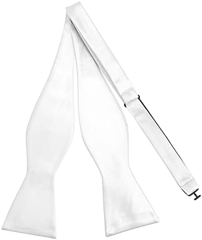 PenSee Mens Self Bow Tie White Solid Jacquard Woven Silk Bow Ties