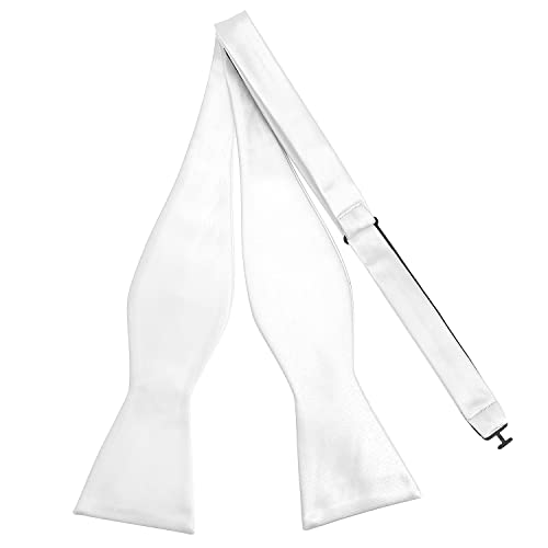 Pensee Mens Self Bow Tie White Solid Jacquard Woven Silk Bow Ties #TOP3