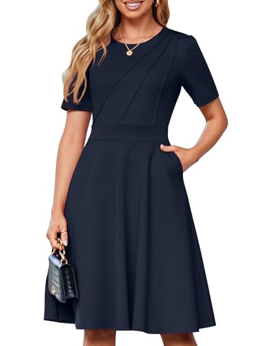 Image of YIOYOLA Fit and Flare Work Dresses for Women Business Casual Office Church Cocktail Party Aline Dress with Pockets