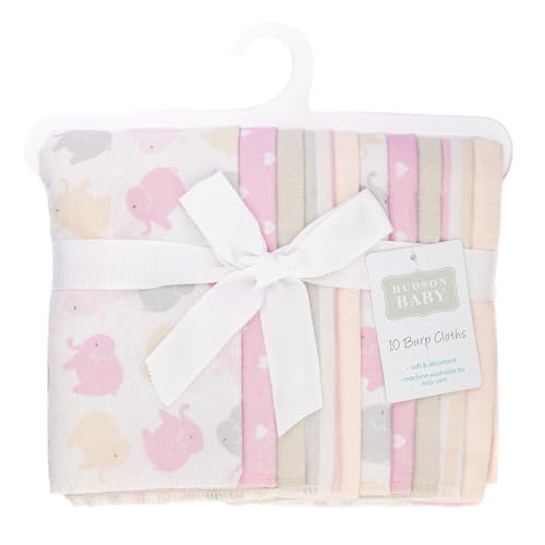 Image of Hudson Baby Infant Girls Cotton Flannel Burp Cloths, Multi Color Girls Elephant, One Size