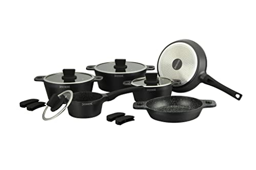 Royalty Line Ensembles de batterie de cuisine à revêtement en marbre 60x37x43 cm RL-RS1014 Noir