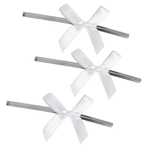 HAPY SHOP 100 PCS Cute Satin Ribbon Twist Tie Bows,3 Inches for Bakery Candy Lollipop Cello Bag,White Cover