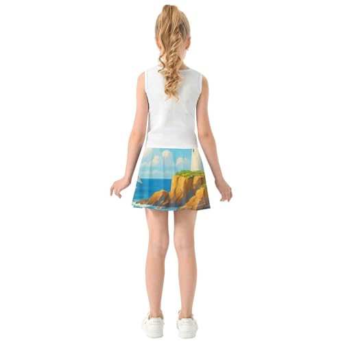 Athletic Shorts for Girls Skorts Lighthouse Blue Ocean Skirts with Shorts Funny Cheer Skirt 3t4