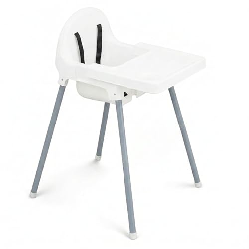 ALMAR Baby Trona para Bebé con Bandeja Extraíble y Arnés de Seguridad – Tona alta de Comer Infantil Estable, Fácil de Limpiar y Montaje Rápido – Color Blanco y Gris