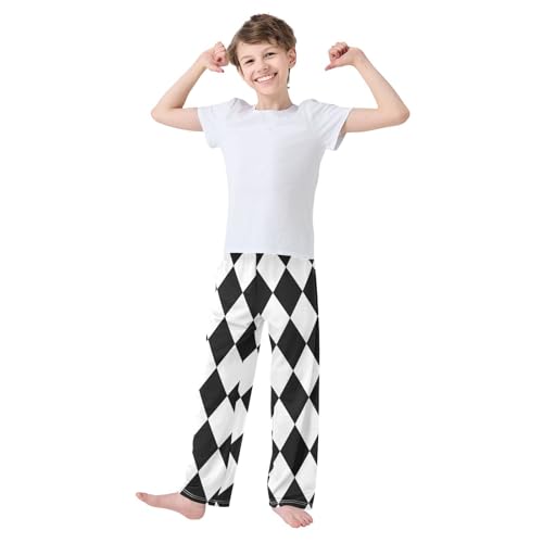 Boys' Pants Black White Checkerboard Square Long Bottoms Jogger Pants Elastic Waist Trousers with Pockets S-XL2