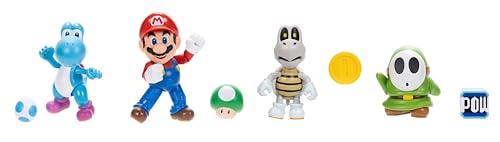 Super Mario Nintendo 4 Inch Action Figure Wave 40 4-Pack, Includes Mario, Dry Bones, Light Blue Yoshi, and Green Shy Guy