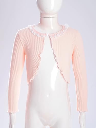 JEATHA Kids Girls Long Sleeve One Buckle Bolero Shrug Lettuce Edge Sweater Cardigan for Ballet Dance Warm-up2