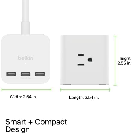 Miniatura 7 de Belkin Cubo de alimentación de 6 tomas con 3 salidas de CA, 3 puertos USB-A y cable de extensión resistente de 5 pies, práctico cubo compacto para