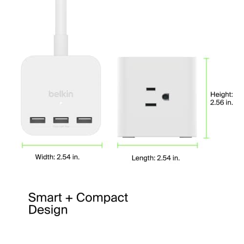 Belkin Surge Protector Power Cube, Power Strip W/ 3 Ac Outlets, 3 Usb-A Ports, & 5Ft Sturdy Extension Cord - Convenient Compact Cube For Home, Office, Travel, Desktop, & Charging Bricks - 4.5 Amps #TOP6