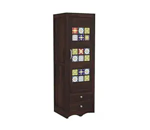 Craftswood Wardrobe for Bedroom || Wooden Almirah for Home with 2 Drawers & Multiple Utility Storage || Cupboard Organiser || Clothes Organizer with Tiles, Walnut Finish