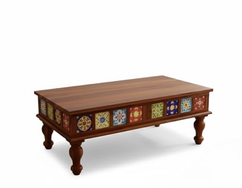 Image of Sheeshsam Wooden Center Coffee Table - Solid Wooden Coffee Table for Living Room - Tea Table Teapoy Center Piece for Home Sofa Center Table for Living Room (Honey, Jesse)