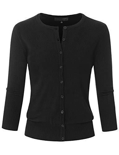 Women's 3/4 Sleeve Crew Neck Button Down Stretch Knit Cardigan Sweater (S-3XL)