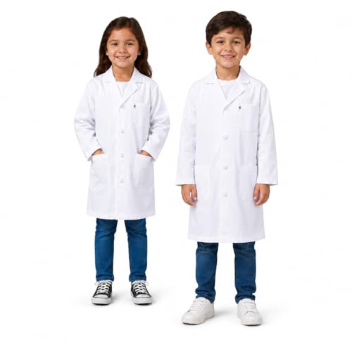 DR Uniforms Kids Lab Coat for Boys & Girls White Science Doctor Jacket Long Sleeve School Lab Coat for STEM Learning Size 8/10