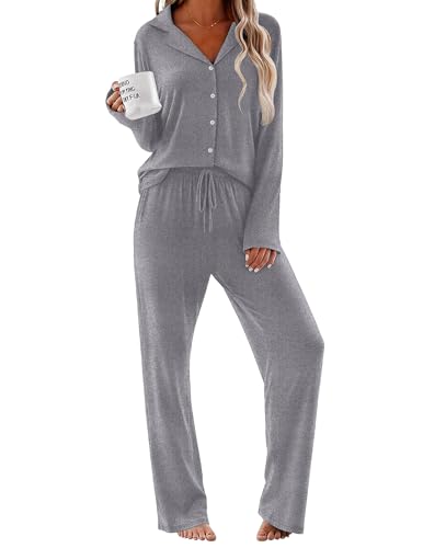 Ekouaer Pajamas for Women Set Button Up Pjs 2 Piece Long Sleeve Lounge Sets - image 1