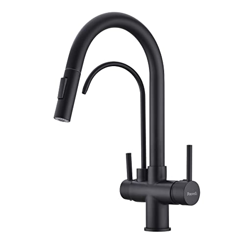 TUTEW Matte Black Kitchen Faucet with Pull Down Sprayer, Black Kitchen Sink Faucet with Drinking Water Faucet,2 Handle 3 in 1 Water Filter Purifier Faucets
