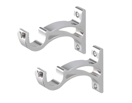 Image of Stainless Steel & ABS Curtain Bracket Parda Holder with Aluminium Support 1 Inch Rod Pocket Finials Designer Door and Window Rod Support Fittings, Curtain Rod Holder (Pack of 1 Pair, Blue)
