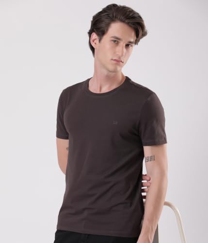 Image of TURMS Men's Anti Stain Casual T-Shirt Round Neck Half Sleeves | Anti Odor Water Repellent | Stretchable Cotton Rich Solid | Available in Plus Sizes