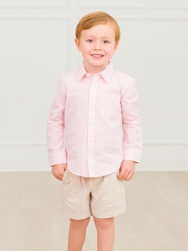 Image of RUGGEDBUTTS Boys Solid Cotton Long Sleeve Button Down Shirt with Button Tabs