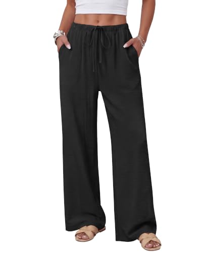 Image of ZOOSIXX Wide Leg Pants for Women - Palazzo Flowy Lounge Lightweight Summer Drawstring Trousers with Pockets Beach Vacation