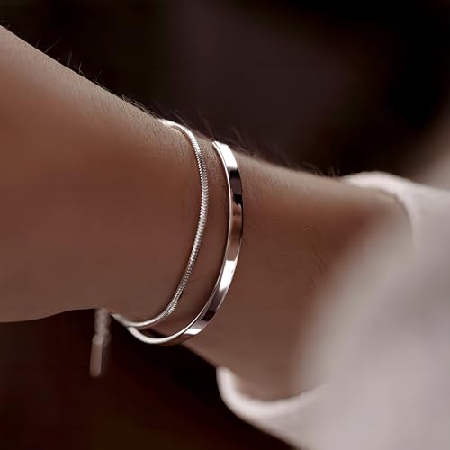Moodear Stackable Bracelets For Men - 925 Sterling Silver Snake Chain Bangle Cuff Bracelet Set Mens Jewelry thumb #2