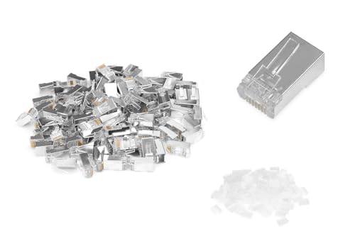 DIGITUS Cat 6 Connecteur à sertir - 100 pièces - Connecteur réseau RJ45 Blindé - pour câble réseau Cat6, câble de raccordement & câble PoE Ethernet LAN - 1GBase-T - 8P8C - AWG 27/7 à AWG 24/7