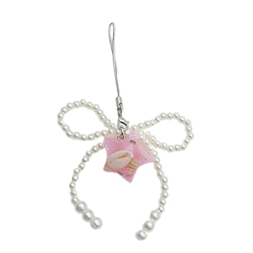 Sweet Bowknot Keychain Pendant Elegant Pearl Beaded Phone Lanyard Star Charm Phone Chain for Phones Purse Handbag Wallet Fade Re