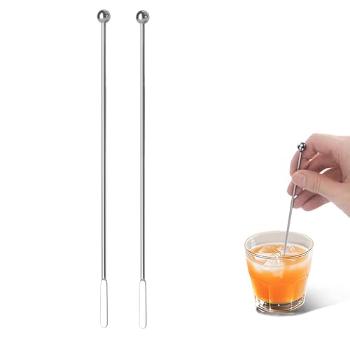 Stainless Steel Coffee Stirrers, 2 PCS Stainless Steel Cocktail Stirrers Coffee Beverage Stirrers Swizzle Milk Sticks with Small Rectangular Paddles Stirrers for Hot Drinks (Silver)