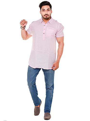 Image of Mens Cotton Linen Half Sleeve Plus Size Short Kurta