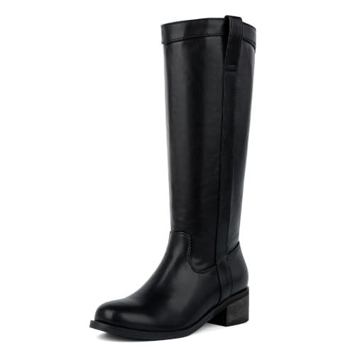 Image of QIY Knee High Boots for Women Low Heel Flat Tall Boots