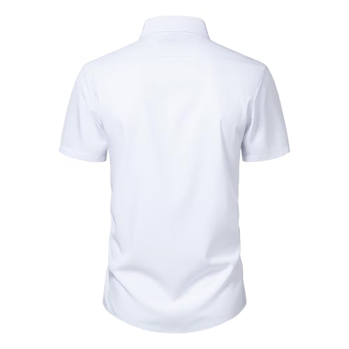 Manwan walk Men's Short Sleeve Casual Button-Down Solid Slim Fit Business Formal Shirts2