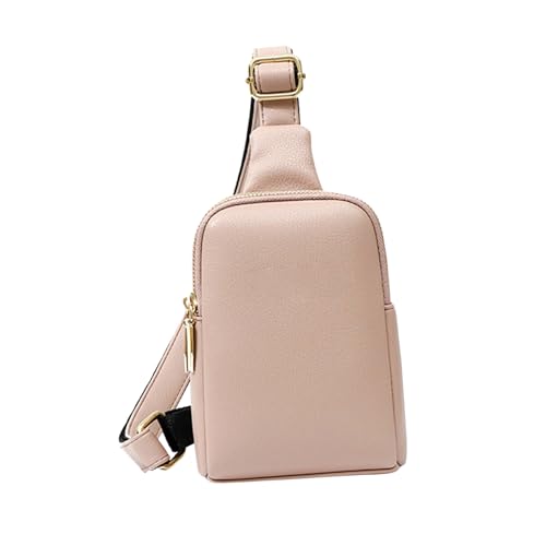 Bolso bandolera para mujer de pu cuero rosa con acabados resistentes y dobles cremalleras