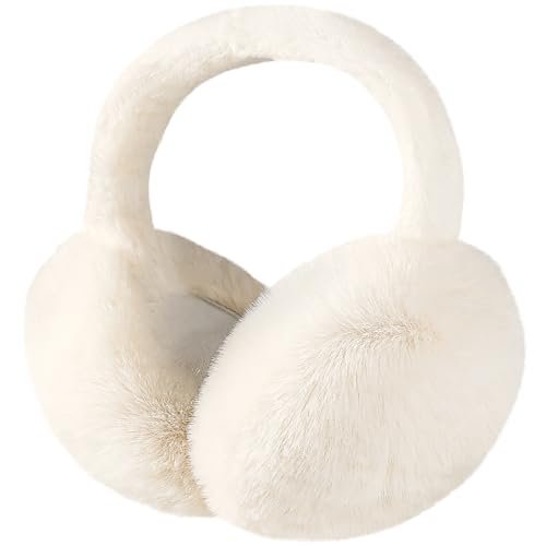 Premillow Ear muffs for Women Winter, Faux Fur Earmuffs, Cute Foldable Fluffy Ear Warmers Winter Accessories, Soft Warm Cold Weather Ears Covers for Women Men, White