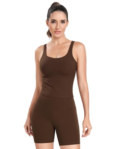 HeyNuts Zeal Bras Longline Ribbed Medium Support Sports Bras, Crisscross Back Tank Tops with Removable Pads B-D Cups3