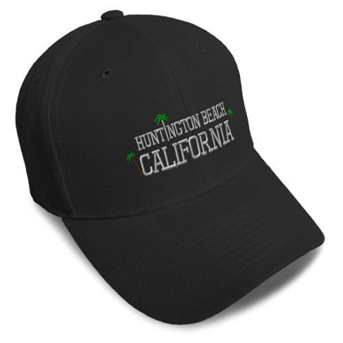 Baseball Caps for Men & Women Embroidered California Ca Cal. Huntington Beach Californian Golden Ladies and Gentlemen Hats Acrylic Black Design Only