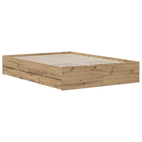 vidaXL Cadre de lit avec Rangement Chêne Artisanal 140 x 190 cm – vue 5