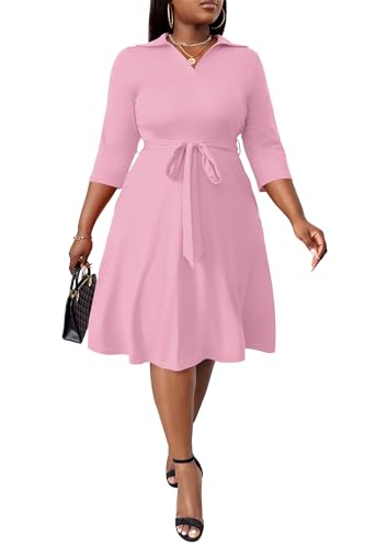 Image of FANDEE Plus Size Midi Dress for Women - Printing Summer Dresses for Wedding Guest Cocktail Party 3 /4 Sleeve V Neck（L-5XL）