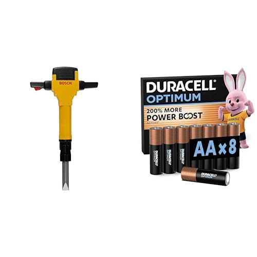 Theo Klein Bosch Martello Pneumatico, luci/Suoni, 3+ Anni, & Duracell Optimum AA 8 pz, Power Boost