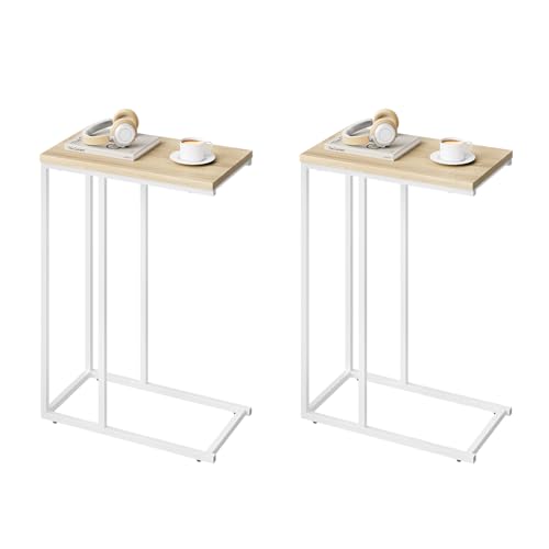 Woltu Juego De 2 Mesa Auxiliar Mesa De Centro Mesita De Noche Mesa Portátil, Marco De Metal, Tablero De Madera Roble Brillante 45x25x63,5cm Tsg17hei-2