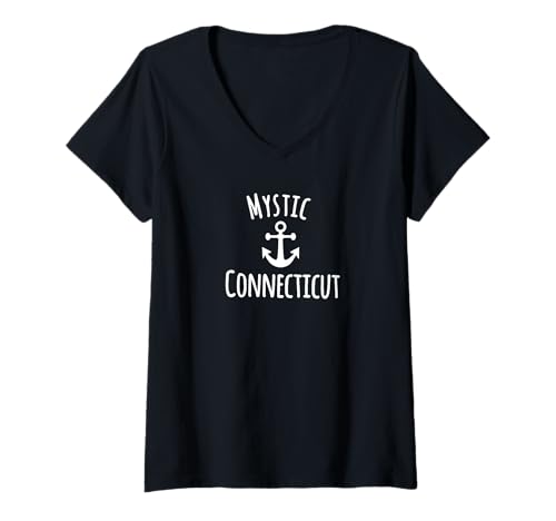 Womens Mystic Connecticut Sailing Boating Nautical Coastal Anchor V-Neck T-Shirt