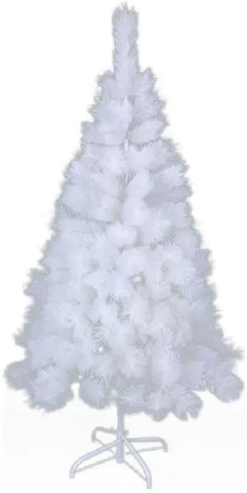 Árvore de Natal de Pinheiro Branco com Folhas Brilhantes, Ramos 100% Flexíveis, Clássico Natalino, Frondoso, Duradouro e Base Metálica ou de Plástico Incluída. (60cm)