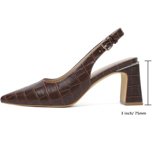 Image of Mostrin Kitten Heels for Women Pointed Toe Pumps Patent Leather Low Heel Slingback Heels with Buckle Dress Shoes for Dating Party Working