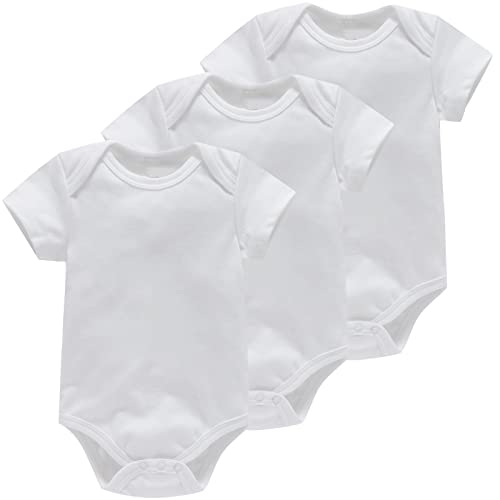 Bestele Bebé Bodies, Short-Sleeve Bodysuit para Niños Niñas,Bebé Corta Body Mameluco Manga Corta Ropa de Verano Primavera Otoño Algodón Pelele (3 * Blanco liso, 0-3 Meses)