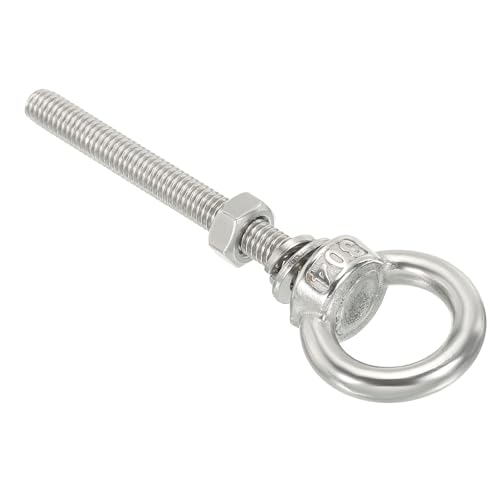 Image of uxcell M4*50 3 /16 inchx1.97 inch Stainless Steel Eye Bolts Threaded Screw Eyebolt Shoulder Ring with Nuts Washers for Lifting Hanging, 4 Set