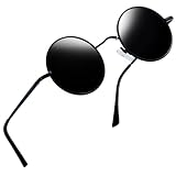 [Joopin] サングラス メンズ 偏光 丸型 ラウンド 偏向レンズ レディース UV400保護 紫外線カット 軽量 釣り 運転用 登山（ブラック/ブラック）