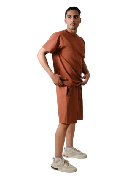 Co-ord Brown Classic Solid Set Majestic Classic Set Nightwear T-Shirt & Shorts Casual Wear | Night Outfits,-image-2